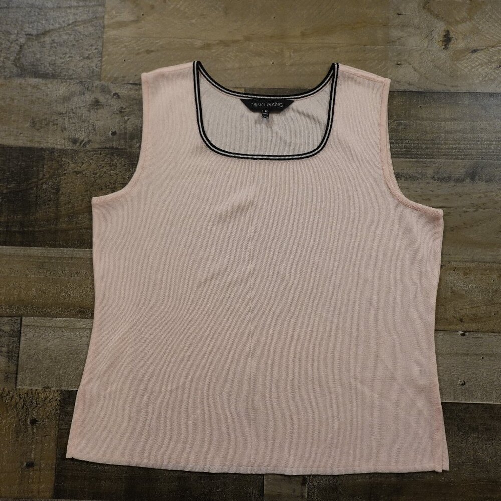 Ming Wang Sleeveless‎ Tank Women’s Medium Blush Pink Trimmed Scoop Neck